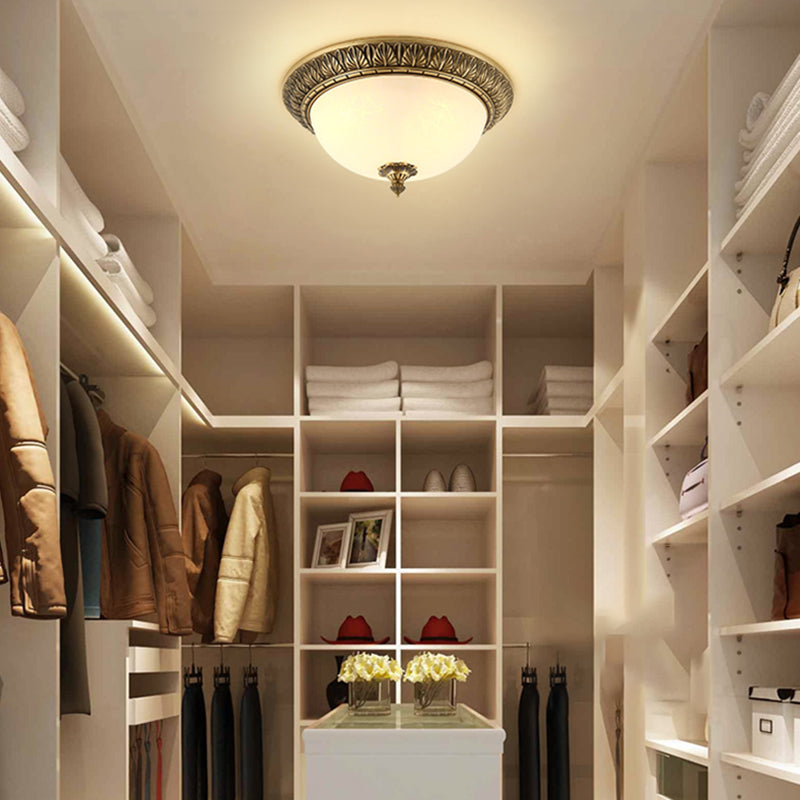 Traditional Flush Mount Light White Glass Shade Ceiling Lamp for Coffee Shop