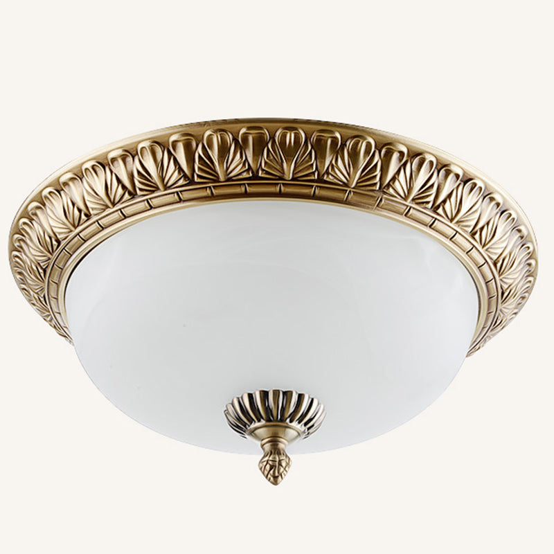 Traditional Style Ceiling Lamp Glass Shade Flush Mount Light for Sitting Room