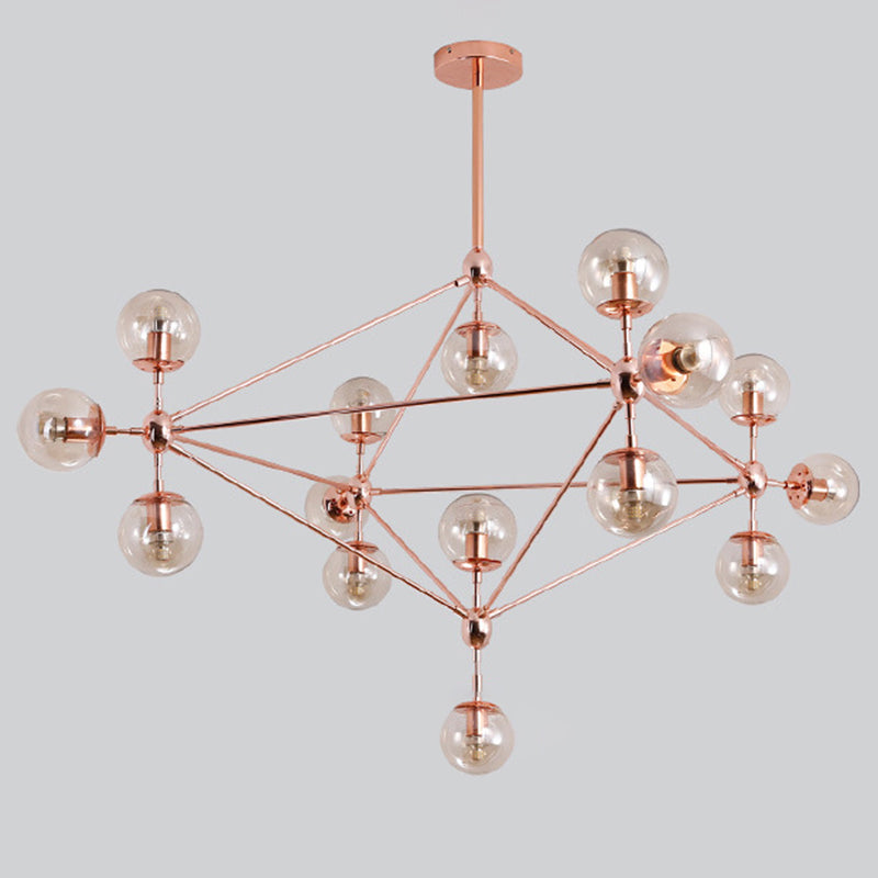 Postmodern Geometric Suspension Light Clear Glass Dining Room Chandelier in Rose Gold