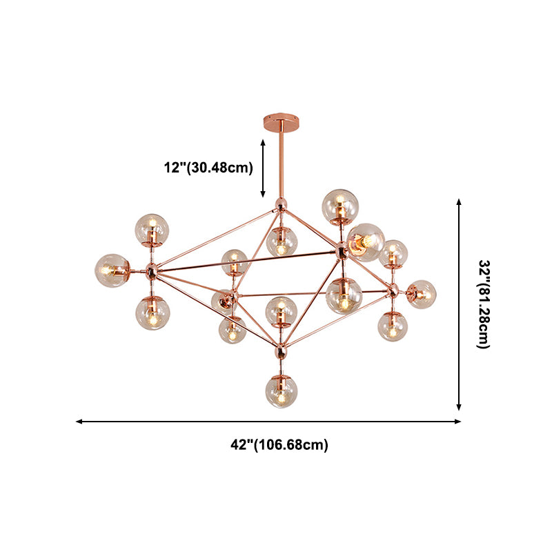 Postmodern Geometric Suspension Light Clear Glass Dining Room Chandelier in Rose Gold