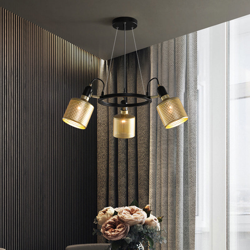 Metal Mesh Screen Chandelier Postmodern Adjustable Gold Hanging Light for Bedroom