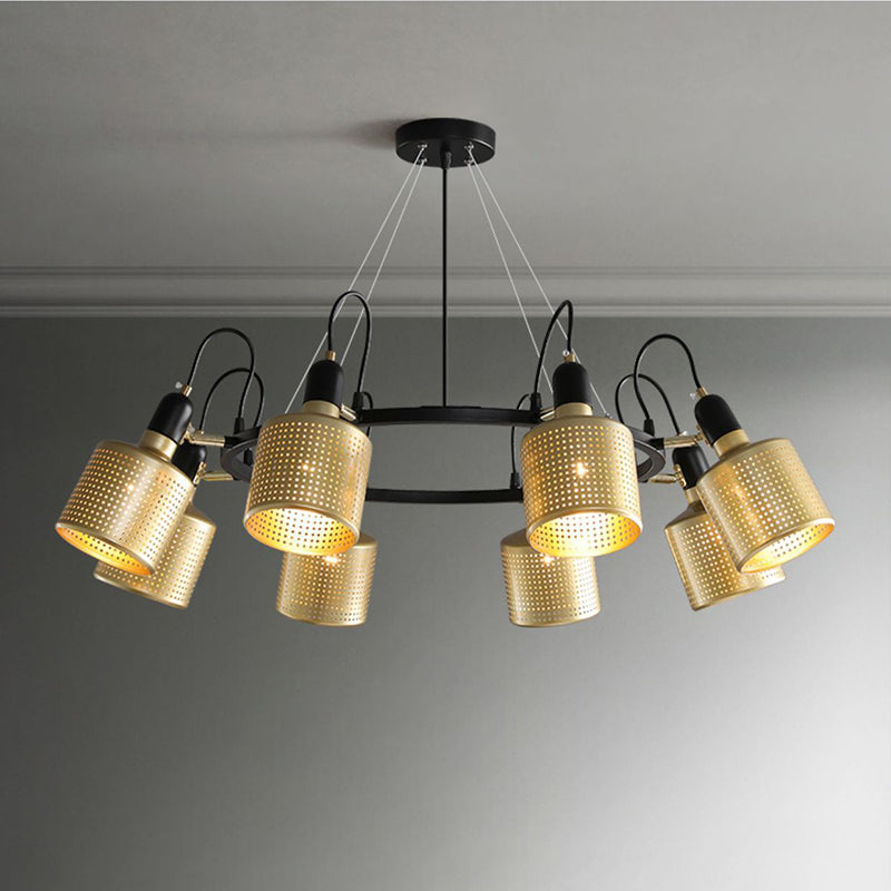 Metal Mesh Screen Chandelier Postmodern Adjustable Gold Hanging Light for Bedroom