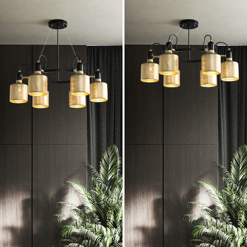 Metal Mesh Screen Chandelier Postmodern Adjustable Gold Hanging Light for Bedroom