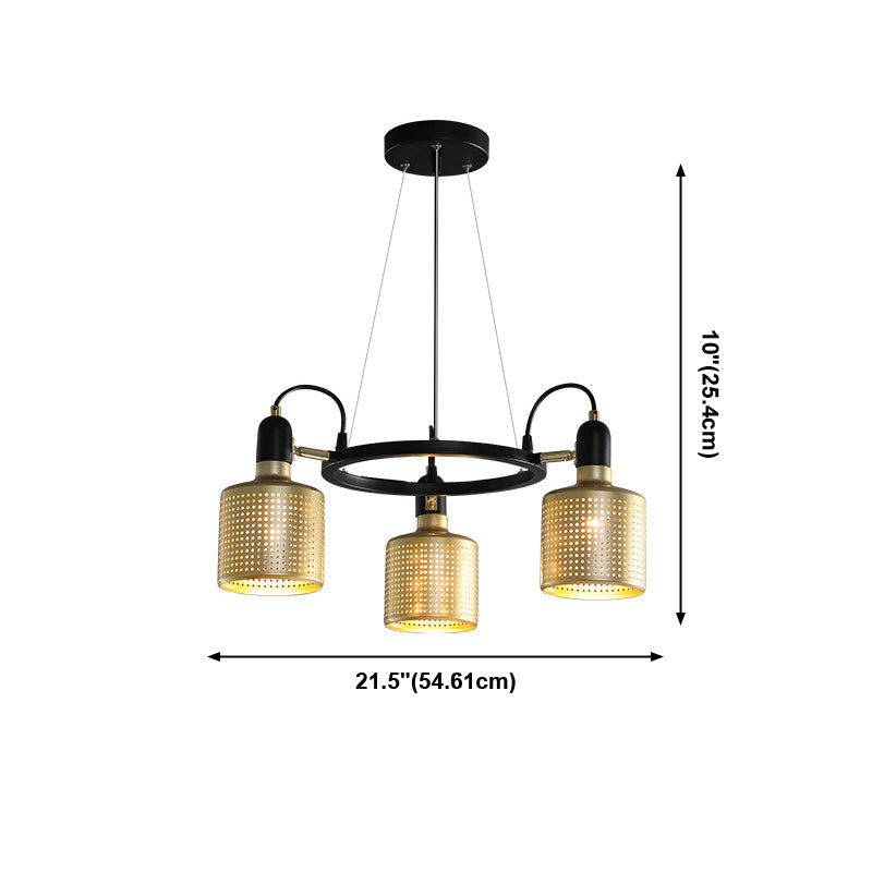 Metal Mesh Screen Chandelier Postmodern Adjustable Gold Hanging Light for Bedroom
