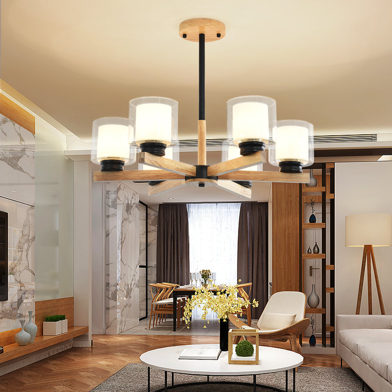 Cylinder Chandelier Light Fixtures Modern Multi-Head Hanging Pendant Lamps with Glass Shade