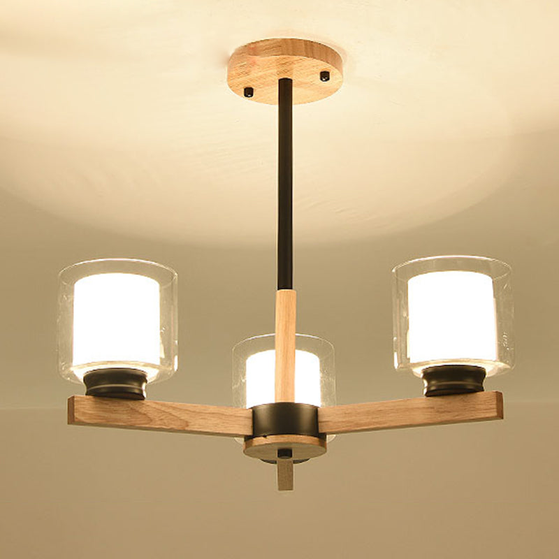 Cylinder Chandelier Light Fixtures Modern Multi-Head Hanging Pendant Lamps with Glass Shade
