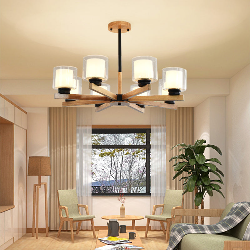 Cylinder Chandelier Light Fixtures Modern Multi-Head Hanging Pendant Lamps with Glass Shade