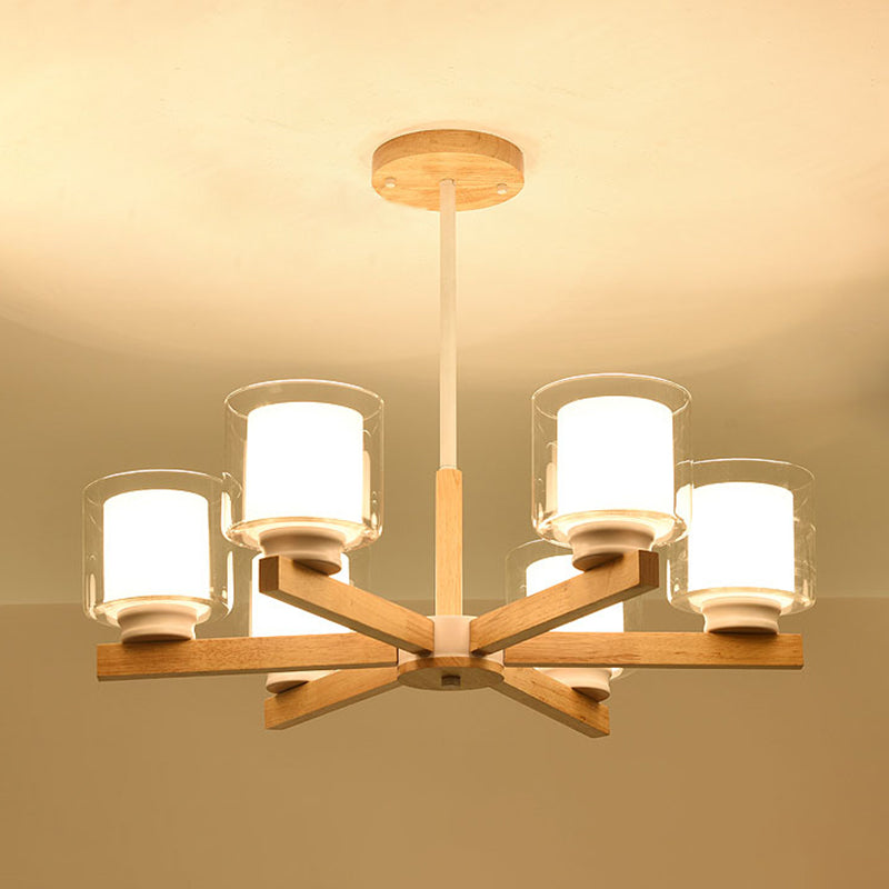 Cylinder Chandelier Light Fixtures Modern Multi-Head Hanging Pendant Lamps with Glass Shade