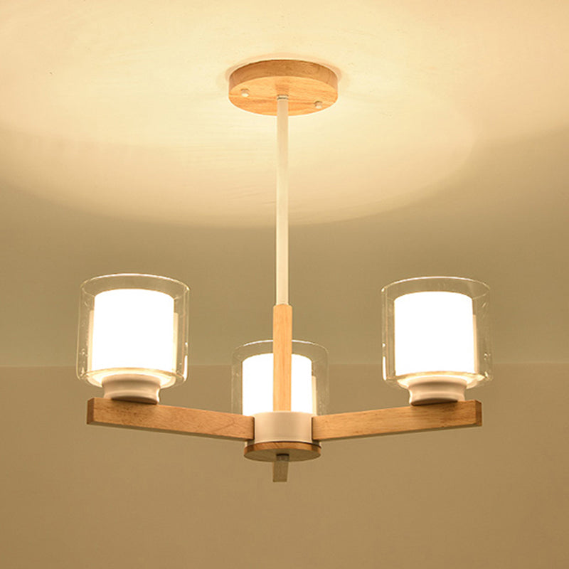 Cylinder Chandelier Light Fixtures Modern Multi-Head Hanging Pendant Lamps with Glass Shade