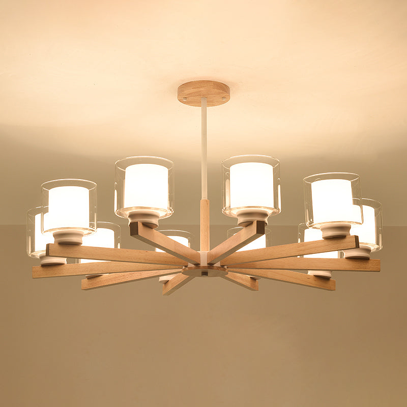 Cylinder Chandelier Light Fixtures Modern Multi-Head Hanging Pendant Lamps with Glass Shade