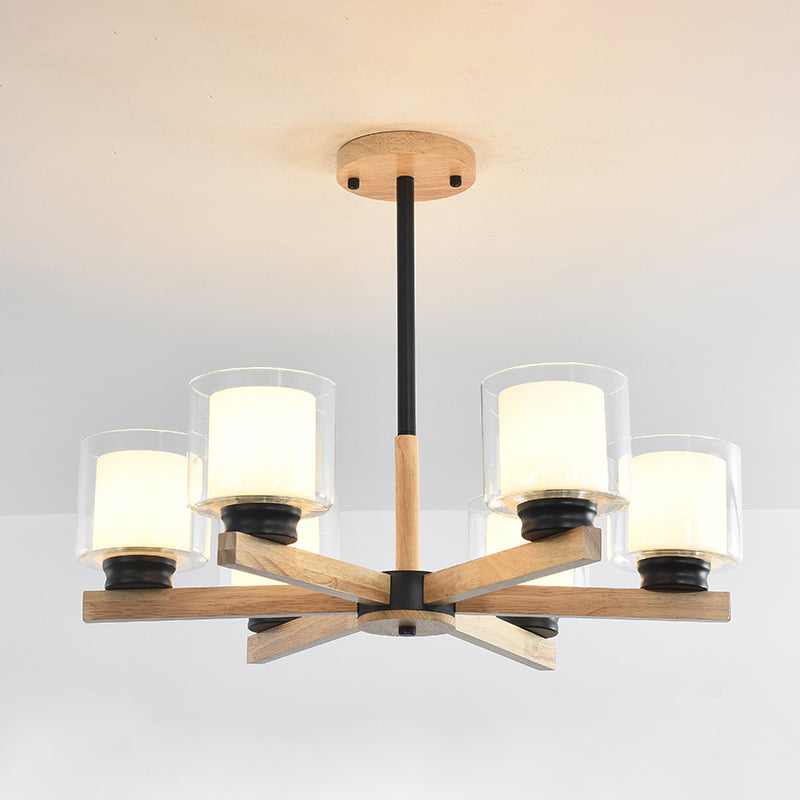 Cylinder Chandelier Light Fixtures Modern Multi-Head Hanging Pendant Lamps with Glass Shade