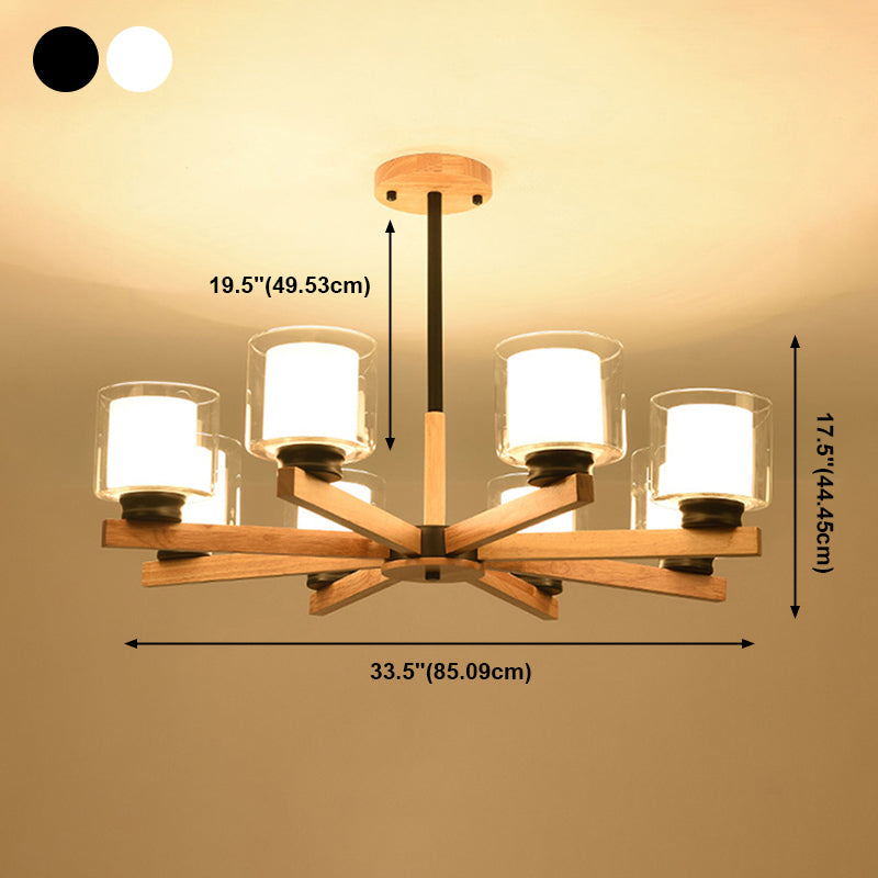 Cylinder Chandelier Light Fixtures Modern Multi-Head Hanging Pendant Lamps with Glass Shade