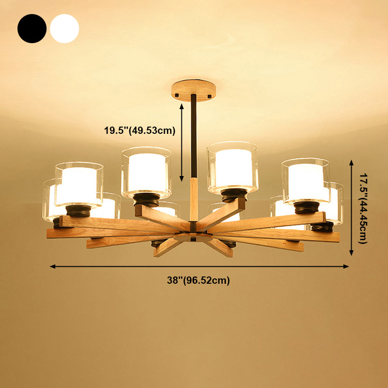 Cylinder Chandelier Light Fixtures Modern Multi-Head Hanging Pendant Lamps with Glass Shade