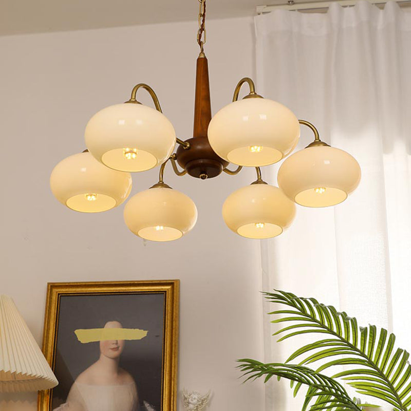 Bowl Chandelier Light Fixtures Modern Multi-Head Hanging Pendant Lamps with White Glass Shade
