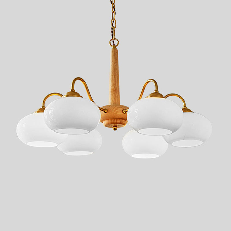 Bowl Chandelier Light Fixtures Modern Multi-Head Hanging Pendant Lamps with White Glass Shade