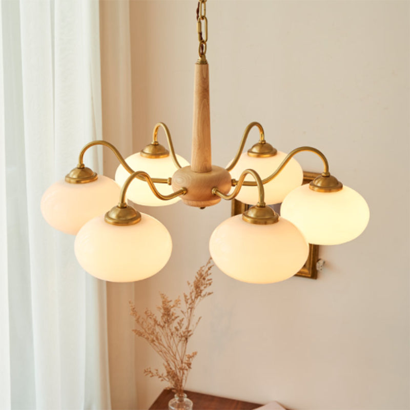 Bowl Chandelier Light Fixtures Modern Multi-Head Hanging Pendant Lamps with White Glass Shade