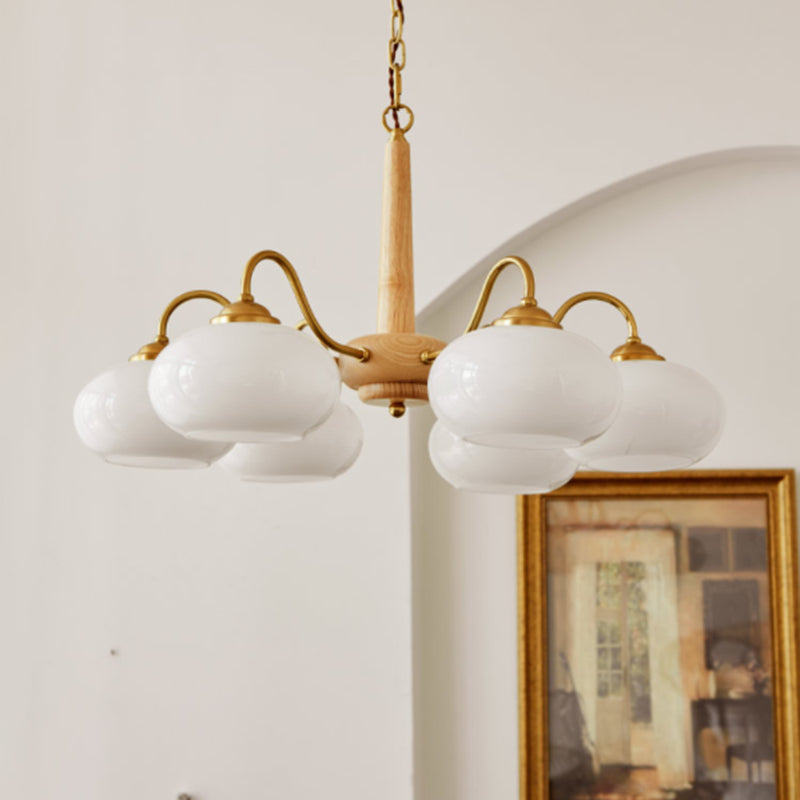Bowl Chandelier Light Fixtures Modern Multi-Head Hanging Pendant Lamps with White Glass Shade