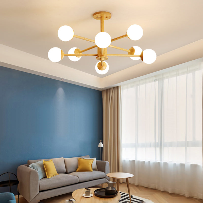 Beige Chandelier Light Fixtures Modern Multi-Head Hanging Pendant Lamps with White Glass Shade