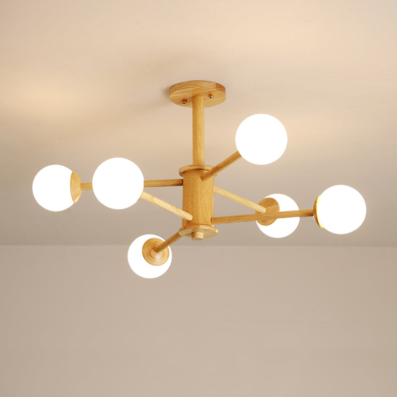 Beige Chandelier Light Fixtures Modern Multi-Head Hanging Pendant Lamps with White Glass Shade