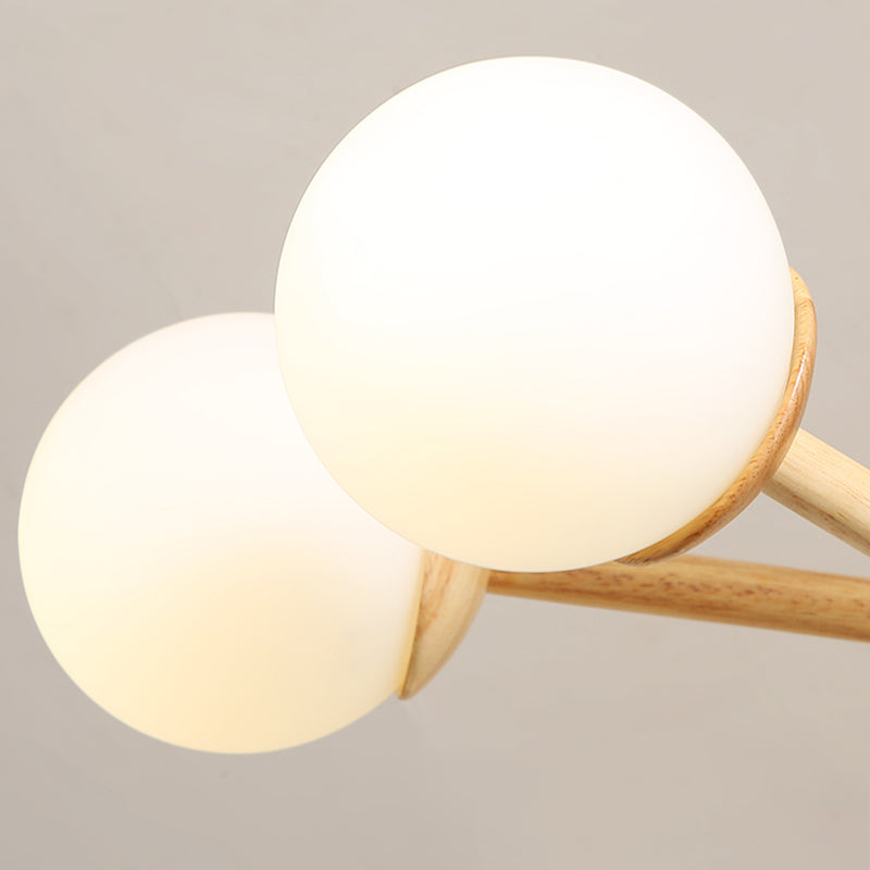 Beige Chandelier Light Fixtures Modern Multi-Head Hanging Pendant Lamps with White Glass Shade