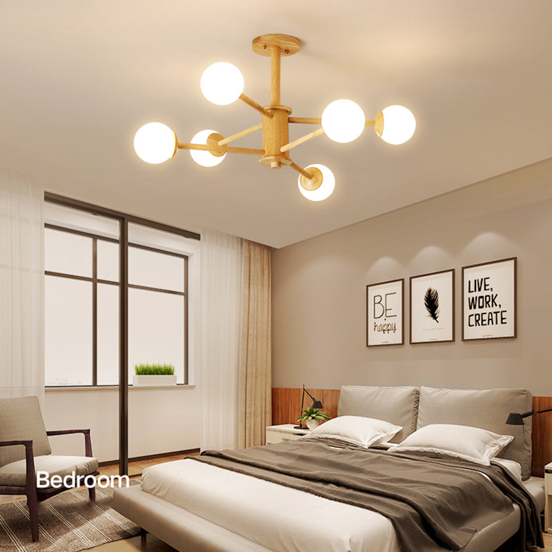 Beige Chandelier Light Fixtures Modern Multi-Head Hanging Pendant Lamps with White Glass Shade