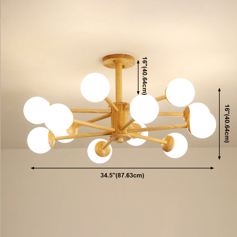 Beige Chandelier Light Fixtures Modern Multi-Head Hanging Pendant Lamps with White Glass Shade