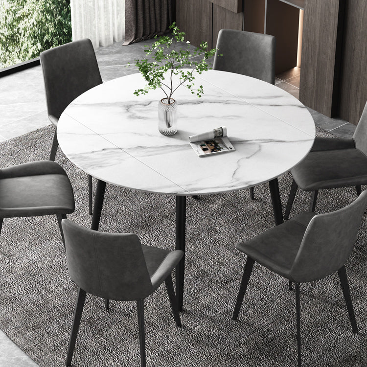 52" Extendable Round Dining Table Modern Adjustable Sintered Stone Top Table with 4 Legs