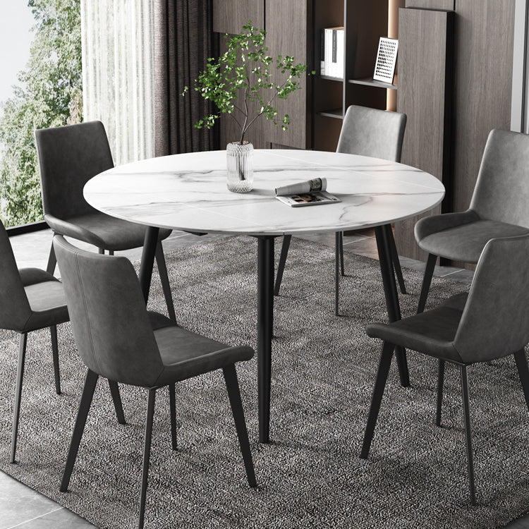 52" Extendable Round Dining Table Modern Adjustable Sintered Stone Top Table with 4 Legs