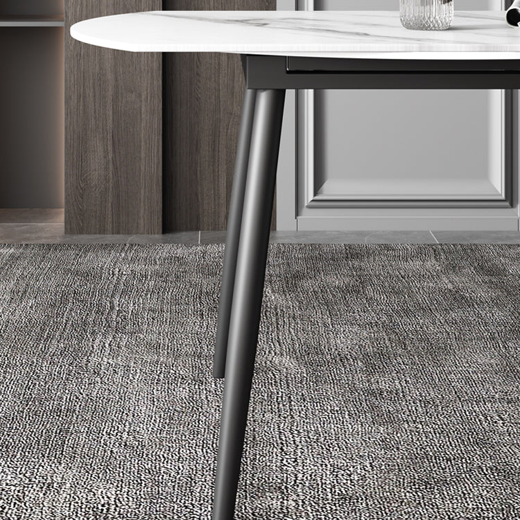 52" Extendable Round Dining Table Modern Adjustable Sintered Stone Top Table with 4 Legs