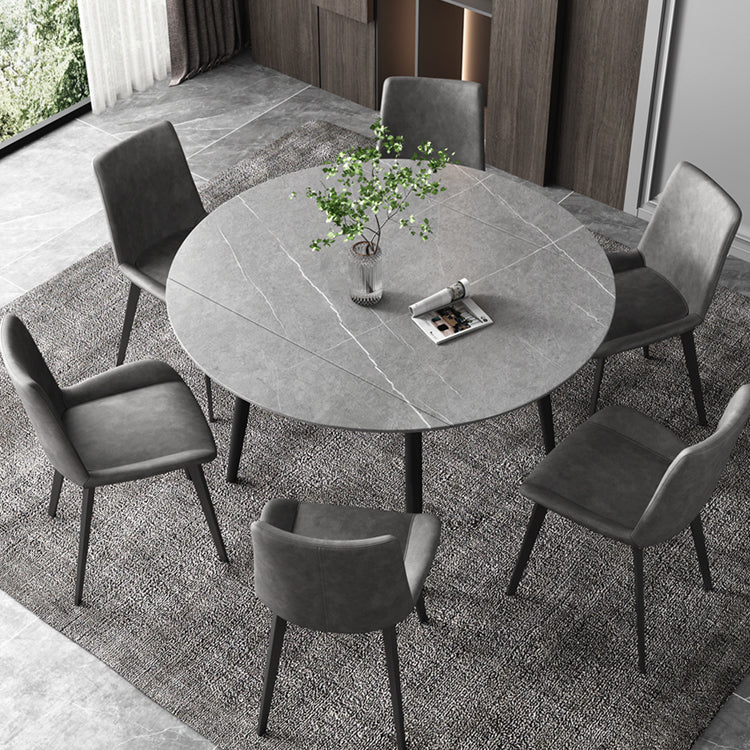 52" Extendable Round Dining Table Modern Adjustable Sintered Stone Top Table with 4 Legs