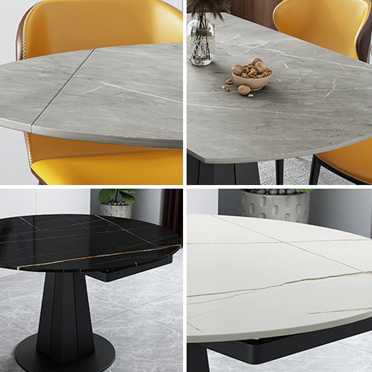 Mesa de comedor redonda extensible Mesa de piedra sinterizada moderna con pedestal negro