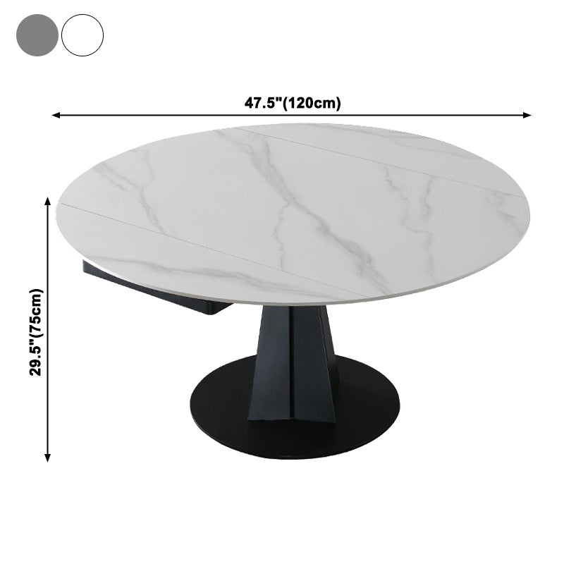 Mesa de comedor redonda extensible Mesa de piedra sinterizada moderna con pedestal negro