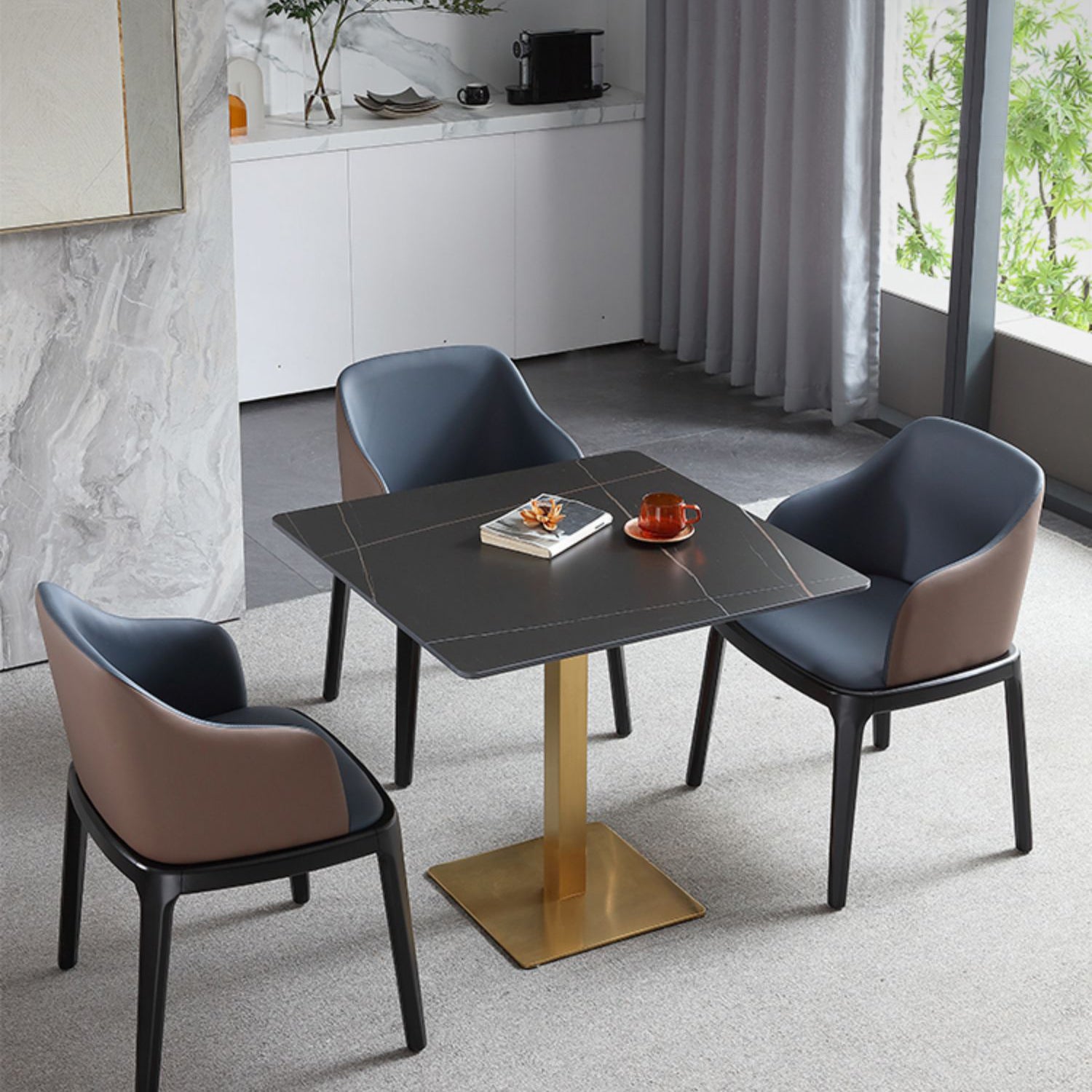 Industrial Square Esstisch gesinterte Steintisch mit Metallbasis für Zuhause