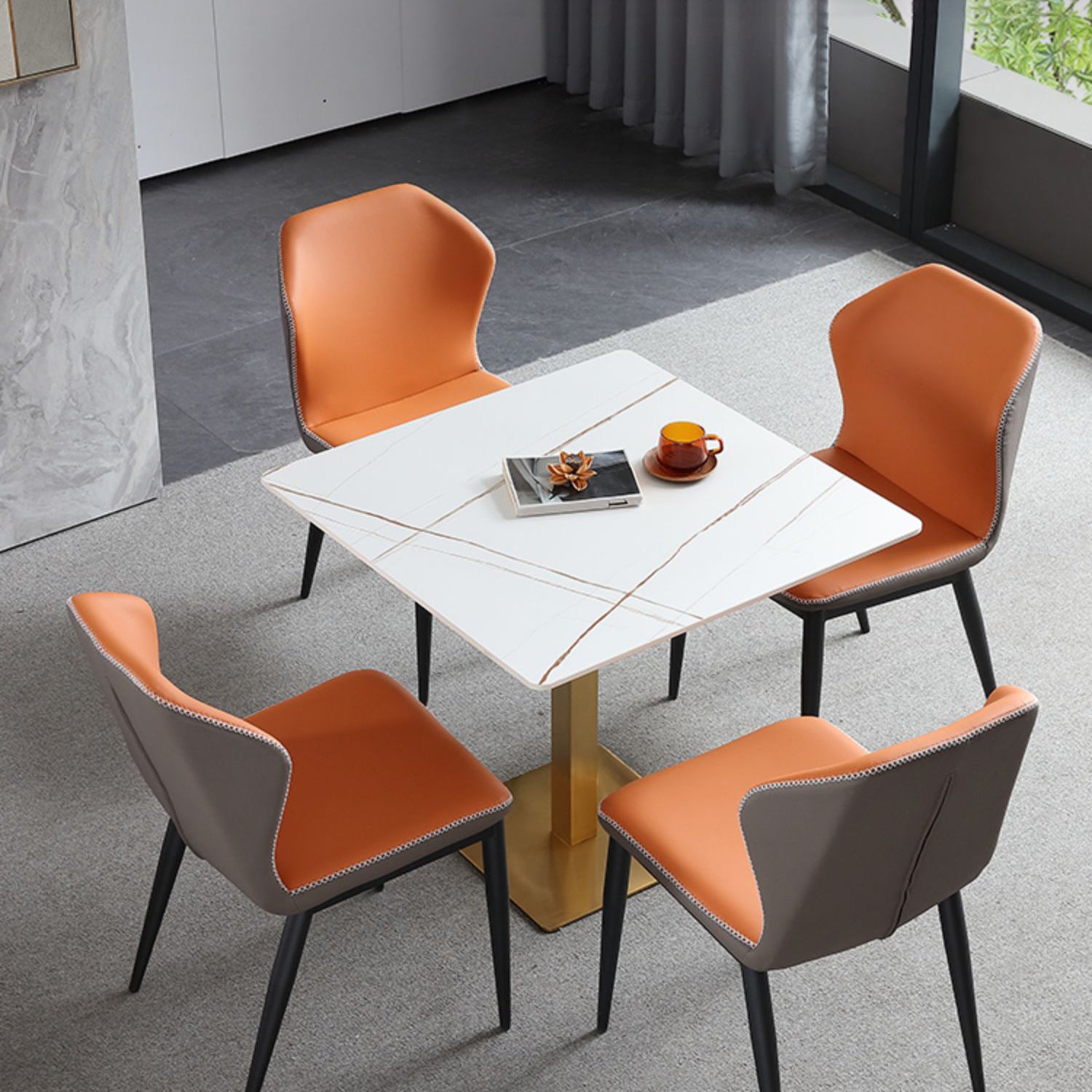 Industrial Square Esstisch gesinterte Steintisch mit Metallbasis für Zuhause