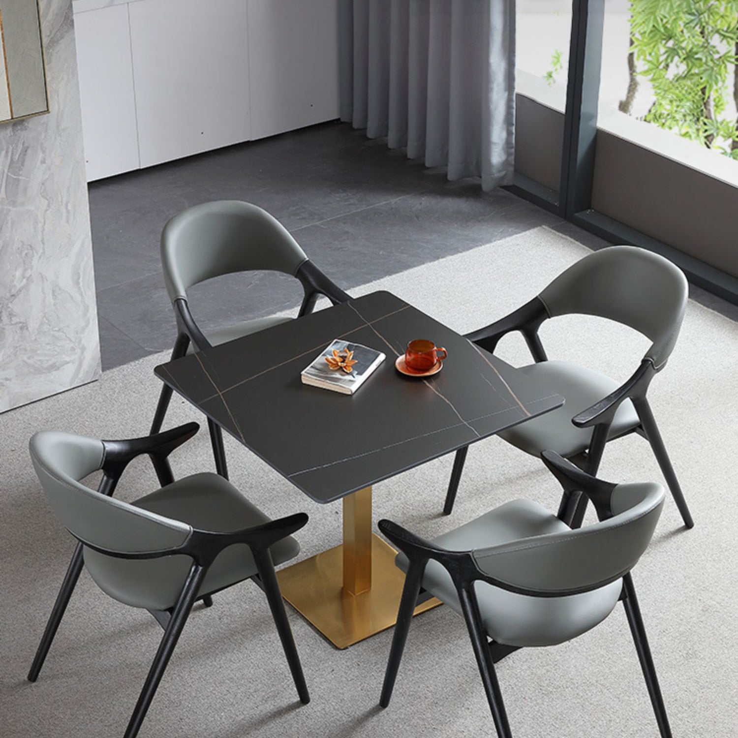 Industrial Square Esstisch gesinterte Steintisch mit Metallbasis für Zuhause
