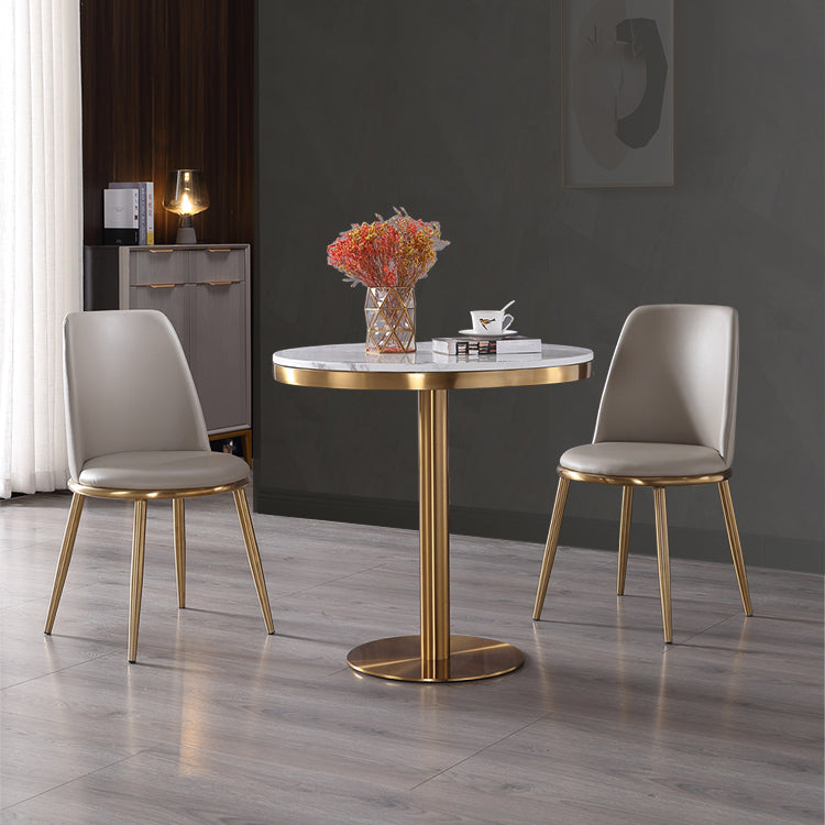 Table à manger en marbre, Table ronde à Base métallique à piédestal unique pour la maison