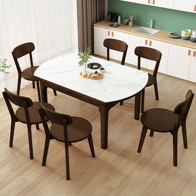 Moderner Stil runder Esstisch Weiß gesinterte Steintisch mit Holzbasis