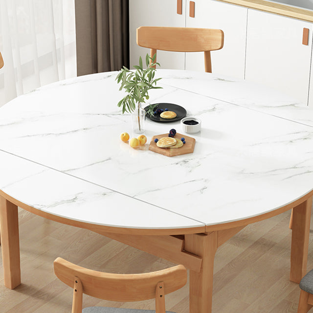 Moderner Stil runder Esstisch Weiß gesinterte Steintisch mit Holzbasis