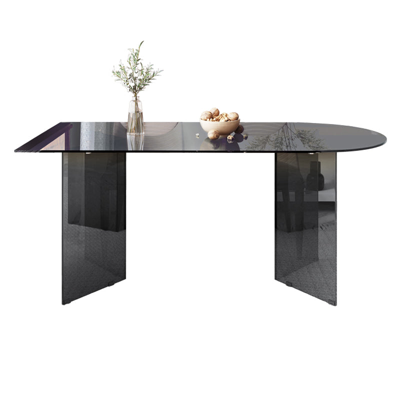 Table à manger en verre trempé, Base à Double piédestal, Table de forme libre pour la maison