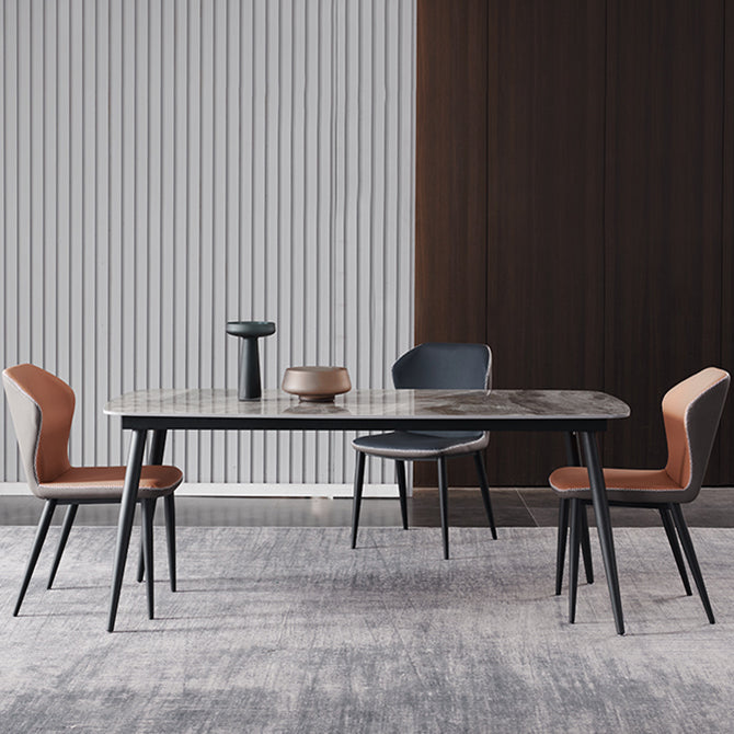 Industrial Style Home Sintered Stone Dining Table 4 Legs Carbon Steel Base Rectangle Table