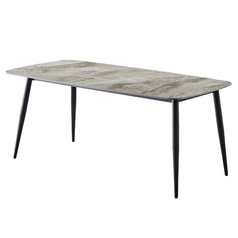Industrial Style Home Sintered Stone Dining Table 4 Legs Carbon Steel Base Rectangle Table