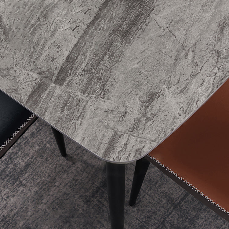 Industrial Style Home Sintered Stone Dining Table 4 Legs Carbon Steel Base Rectangle Table