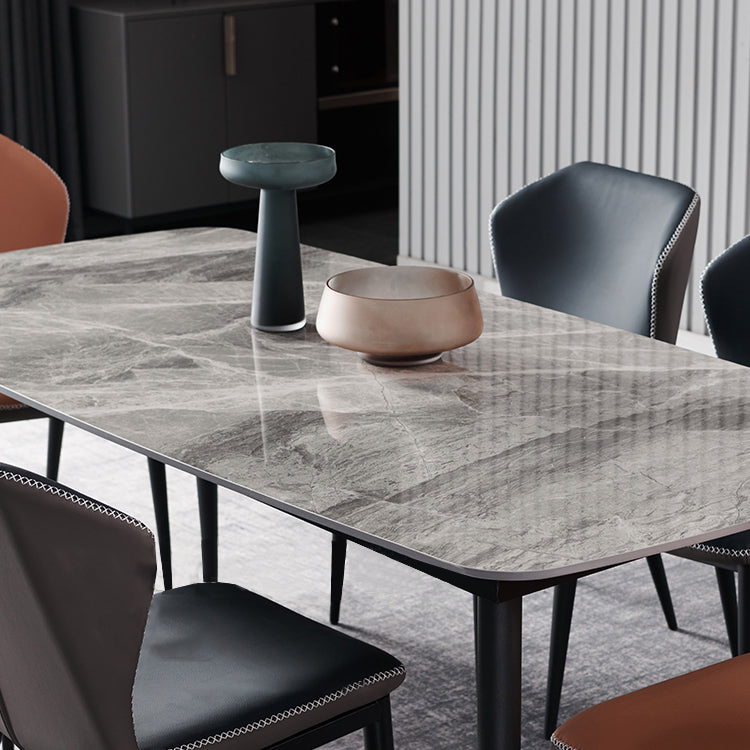 Industrial Style Home Sintered Stone Dining Table 4 Legs Carbon Steel Base Rectangle Table