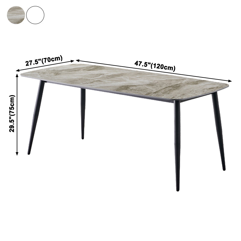 Industrial Style Home Sintered Stone Dining Table 4 Legs Carbon Steel Base Rectangle Table