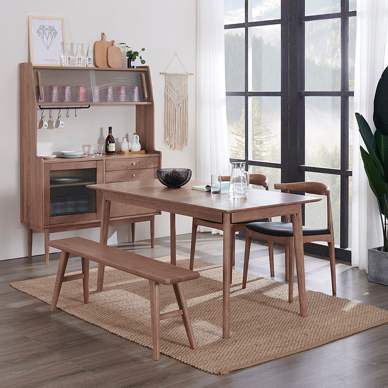Rectangle Ash Wood Table in Nature/Walnut Modern Dining Table with 4 Legs for Restaurant