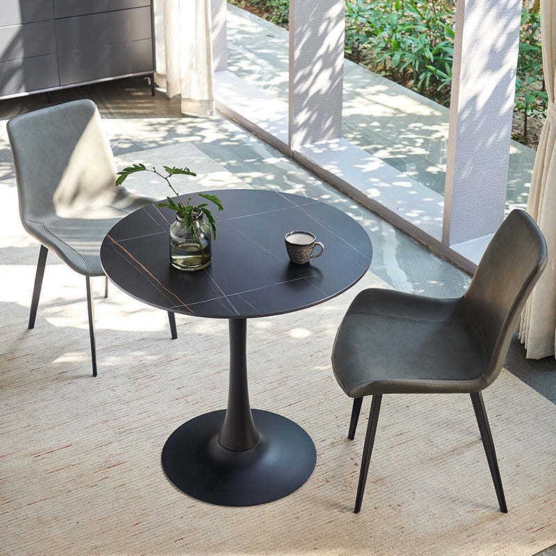 Simplicity ronde eettafel van gesinterde stenen tafel met zwarte tulponderstel