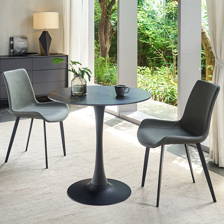 Simplicity ronde eettafel van gesinterde stenen tafel met zwarte tulponderstel
