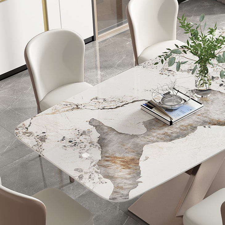 Rectangle Traditional Luxury Dining Table Grey Sintered Stone Table with Pedestal Base