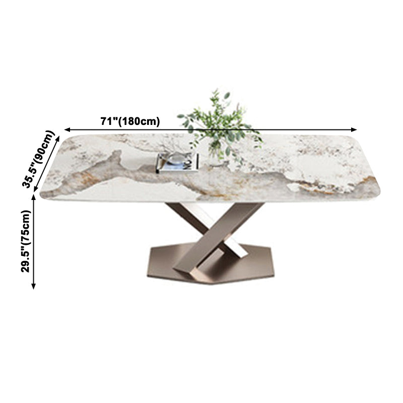 Rectangle Traditional Luxury Dining Table Grey Sintered Stone Table with Pedestal Base