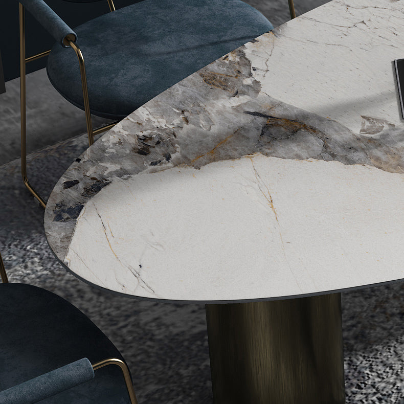 Oval Traditional Luxury Dining Table Sintered Stone Table with 3 Gold Legs